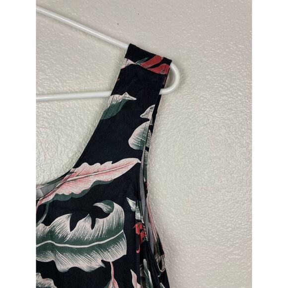Rails Tank Top Blouse Ida Paradiso Black Floral Leaf Satin Scoop Neck Large - Picture 6 of 12